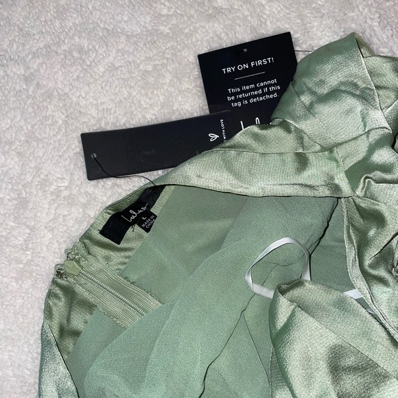 Lulus Days Like Today Sage Green Satin Asymmetrical Tie-Back Midi Dress - Picture 7 of 8